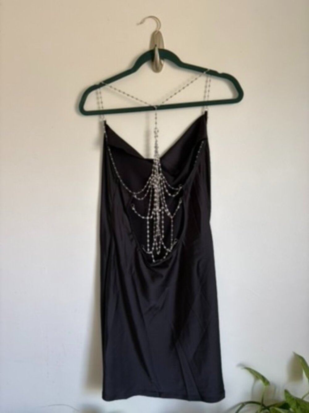 Black Satin Spider Web Rhinestone Back Dress for Halloween